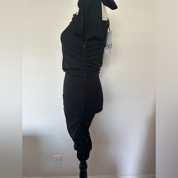 ZARA BLACK DRAPED ASYMMETRICAL DRESS - Picture 5 of 6